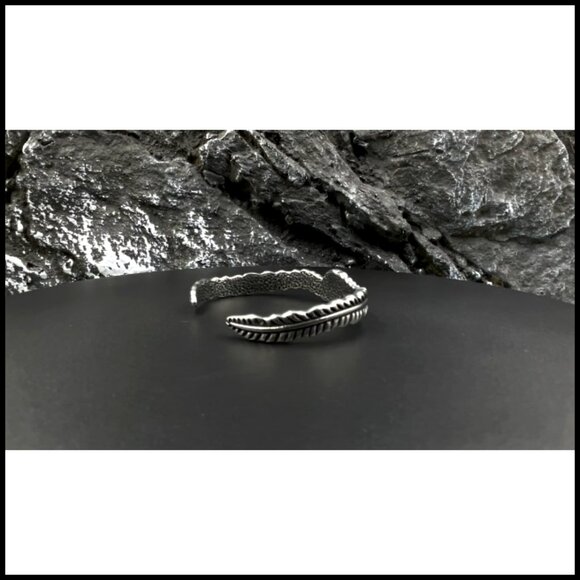 Silver Turquoise Cuff Bracelet Bohemian Vintage Feather Design Stainless Steel - Picture 5 of 5